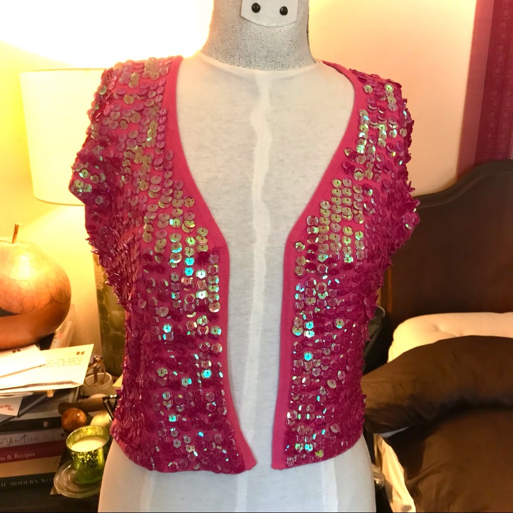 Y2K HOT PINK Iridescent Sequins Cardigan by Lux
